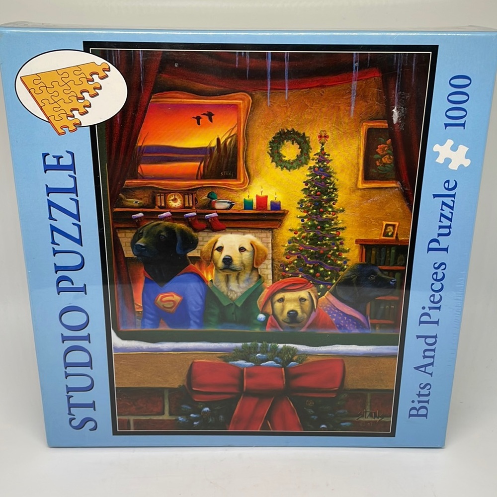 ~NEW~ Bits and Pieces 1000 Piece Puzzle "WAITING For SANTA PAWS" Dogs Christmas